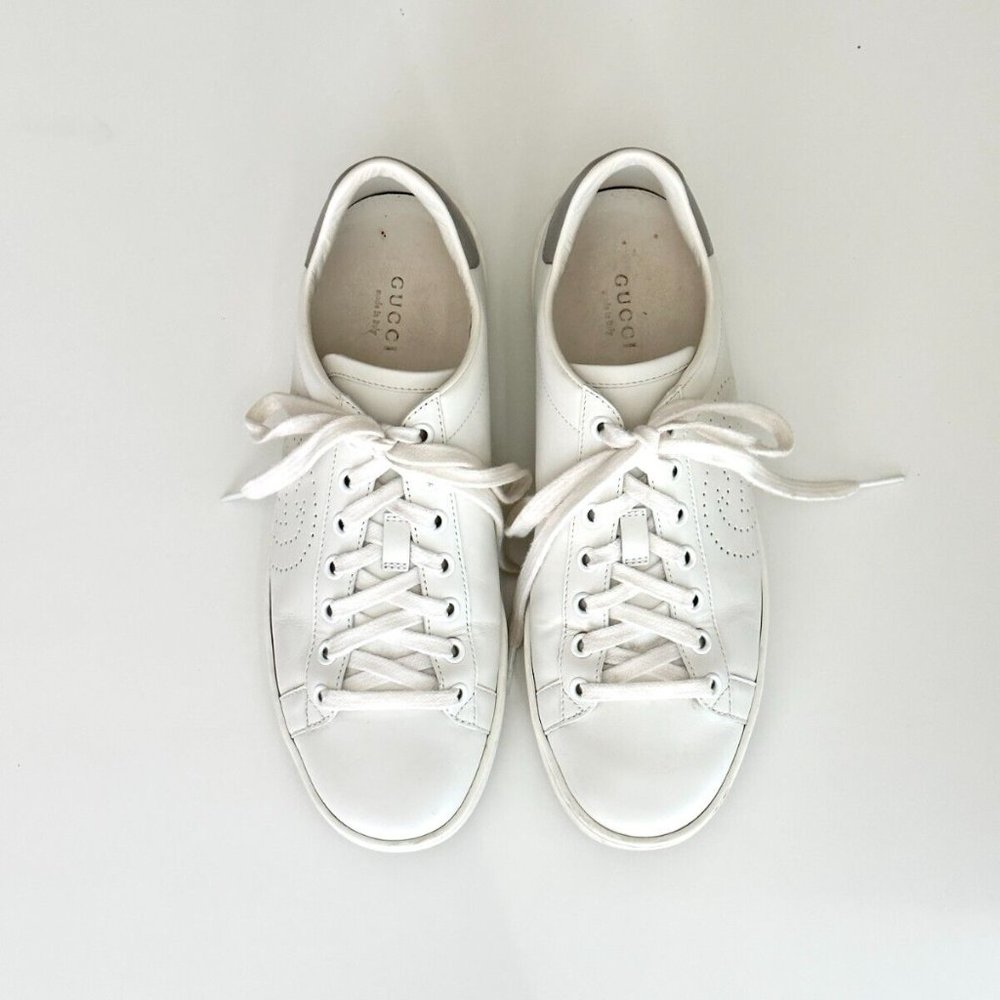 Women's GUCCI Ace Perforated Interlocking GG Leather Sneakers in White US 7.5